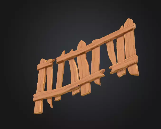 Cartoon Stylized Wooden Fence Low-poly 3D model_13
