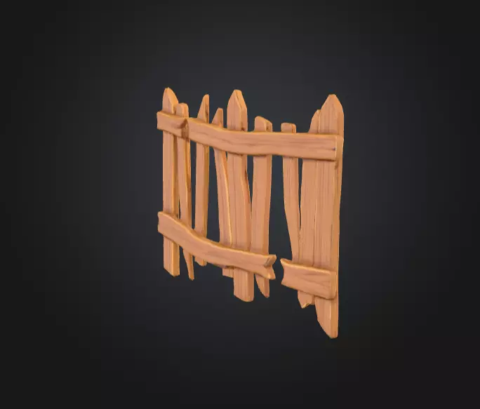 Cartoon Stylized Wooden Fence Low-poly 3D model_2