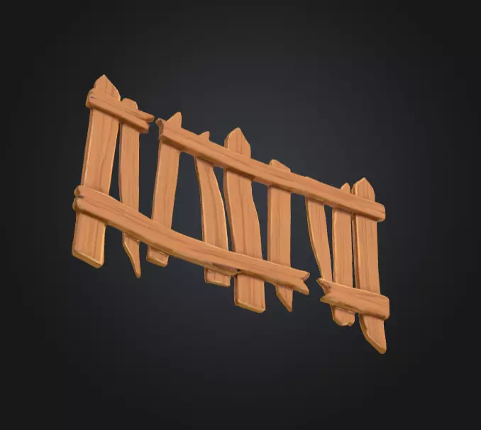Cartoon Stylized Wooden Fence Low-poly 3D model_14