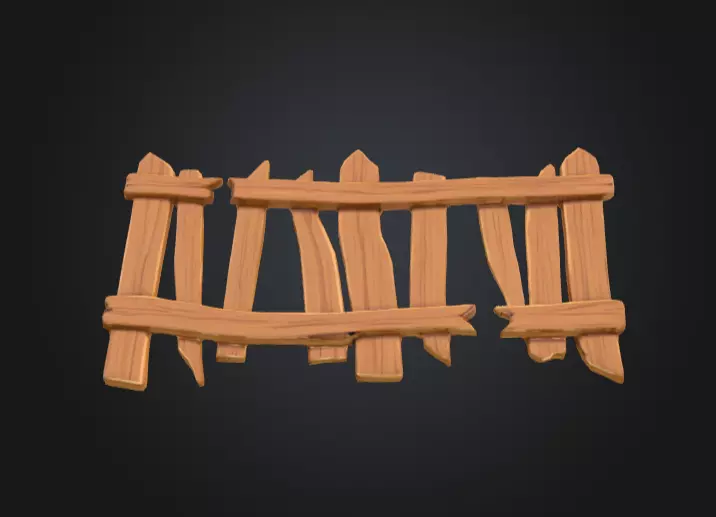 Cartoon Stylized Wooden Fence Low-poly 3D model_12