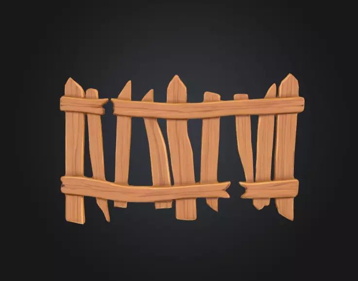 Cartoon Stylized Wooden Fence Low-poly 3D model_0