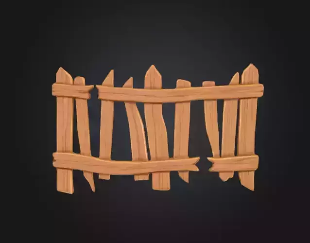 Cartoon Stylized Wooden Fence Low-poly 3D model