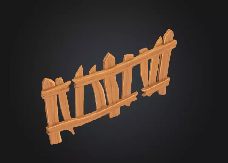 Cartoon Stylized Wooden Fence Low-poly 3D model_11