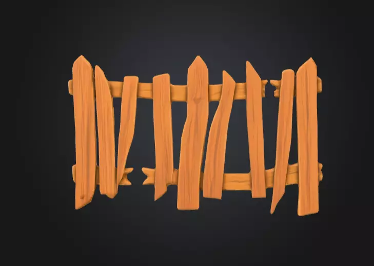 Cartoon Stylized Wooden Fence Low-poly 3D model_5
