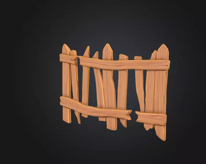Cartoon Stylized Wooden Fence Low-poly 3D model_1