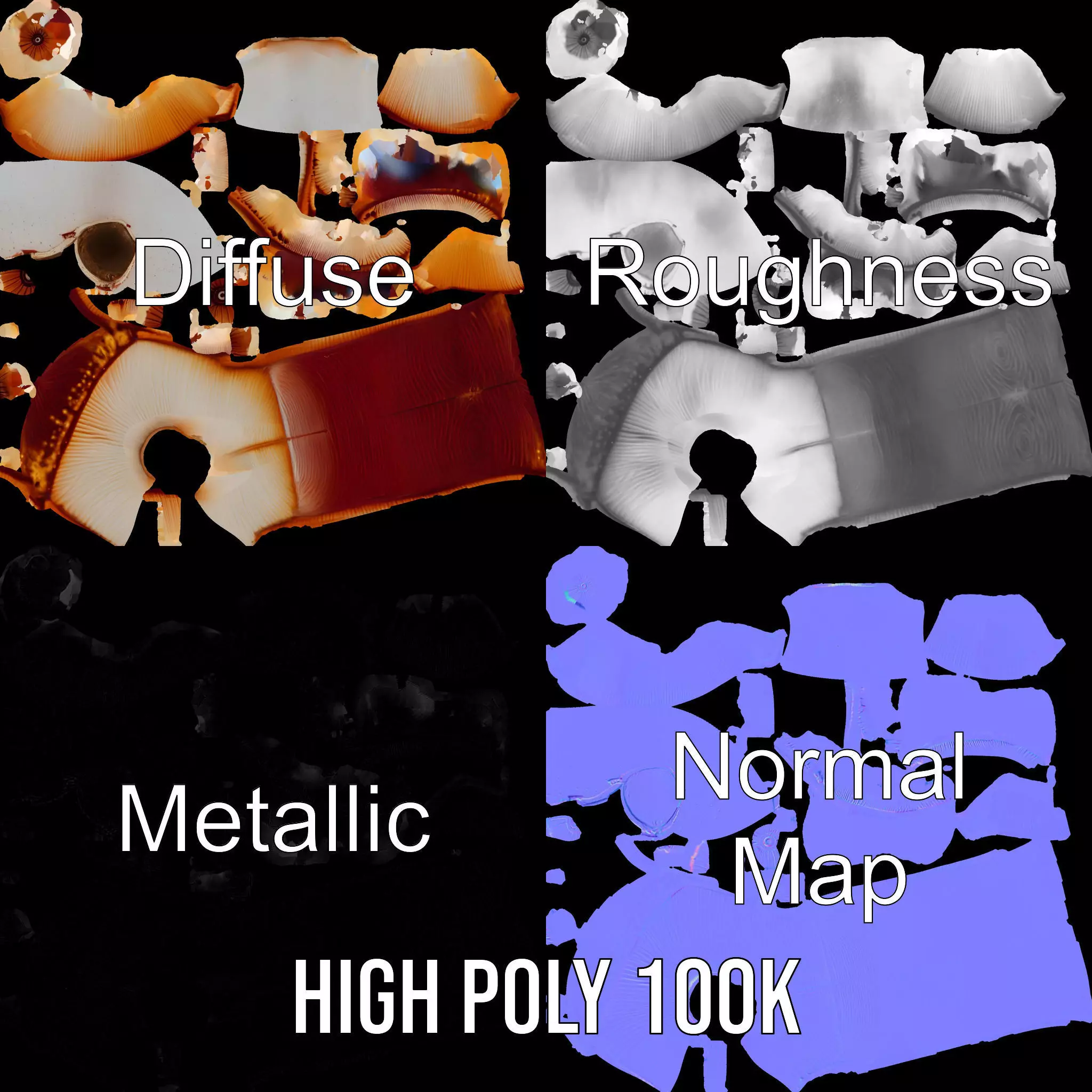 Curved Spiral Mushroom model pack Low-poly 3D model_3