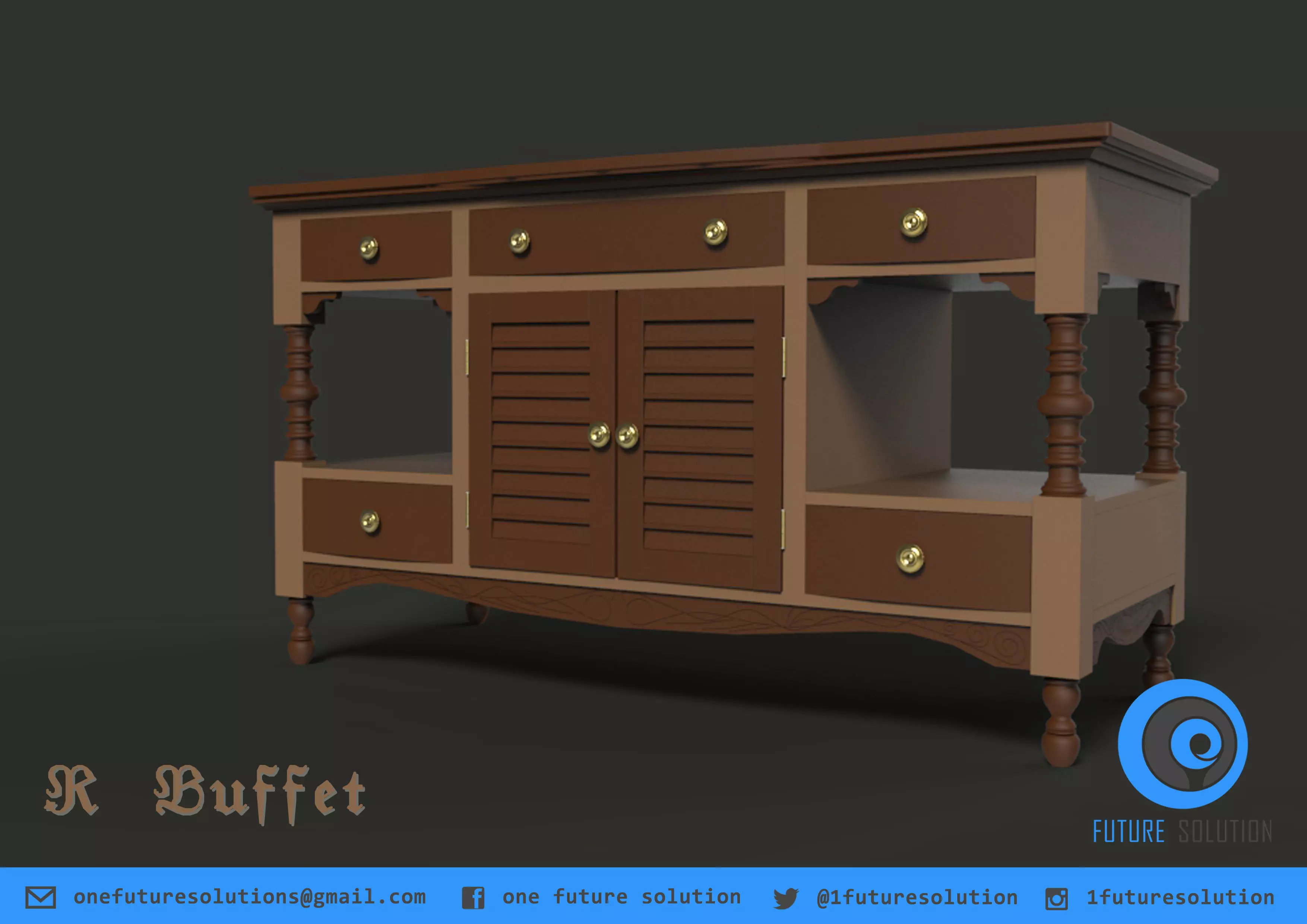 R Buffet dresser with drawers Free 3D model