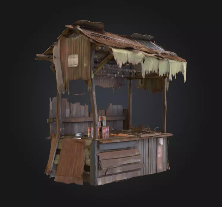 Rustic Market Stall Low-poly 3D model_1