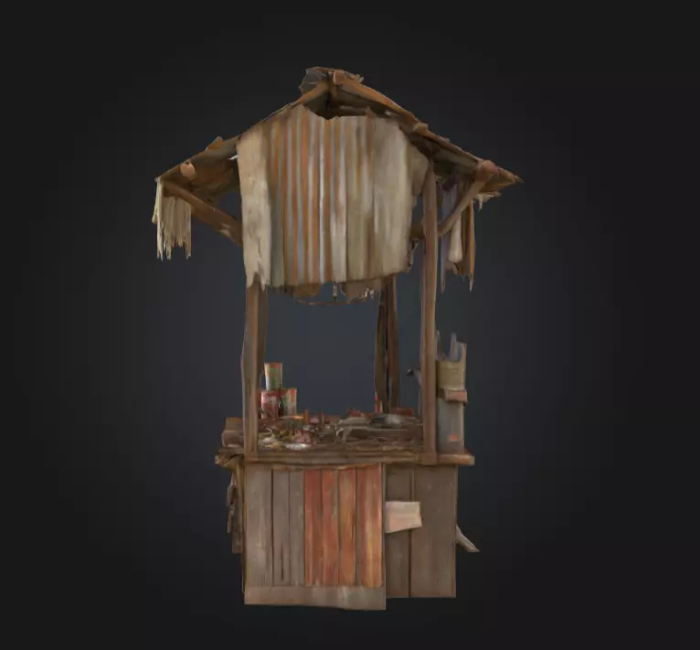 Rustic Market Stall Low-poly 3D model_6