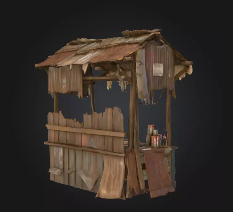 Rustic Market Stall Low-poly 3D model_3