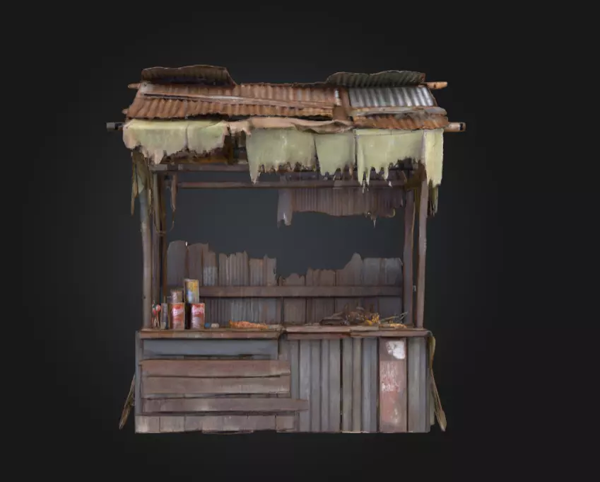 Rustic Market Stall Low-poly 3D model_0
