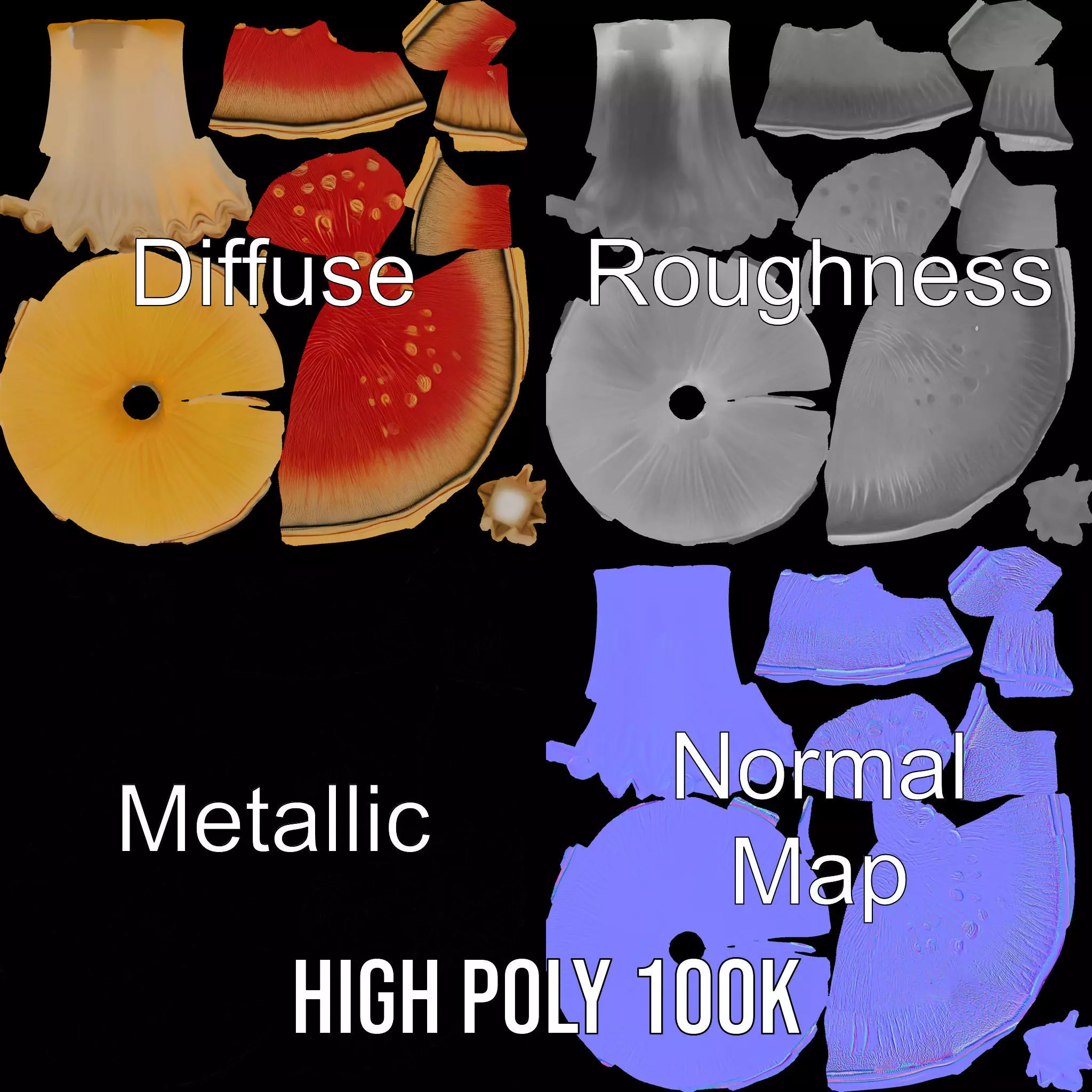 Pink Mushroom Cap model pack Low-poly 3D model_3