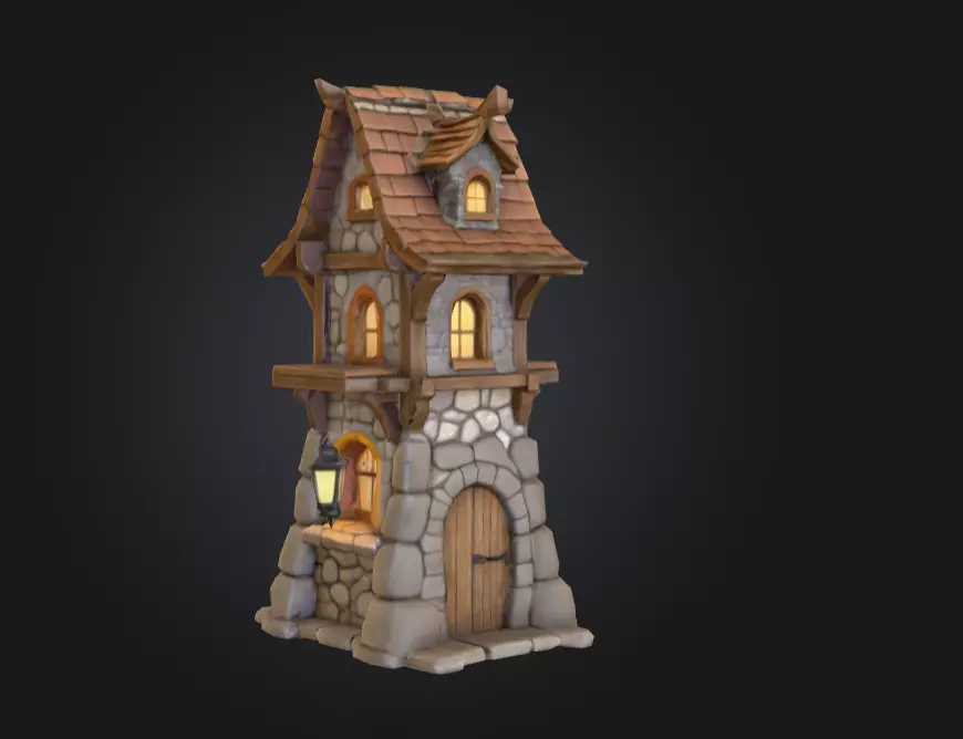 Stylized Medieval House Low-poly 3D model_2