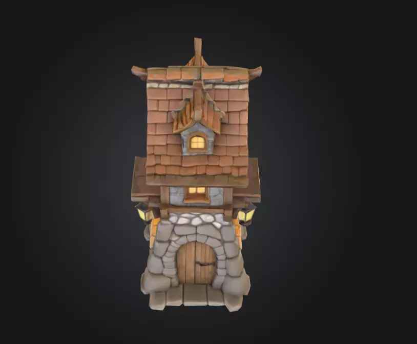 Stylized Medieval House Low-poly 3D model_7