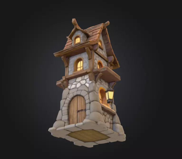 Stylized Medieval House Low-poly 3D model_11