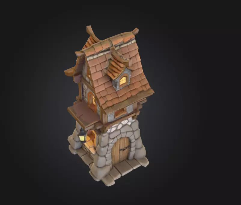 Stylized Medieval House Low-poly 3D model_9