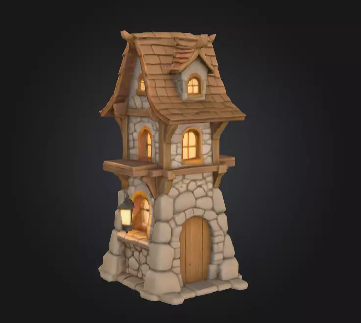 Stylized Medieval House Low-poly 3D model_6