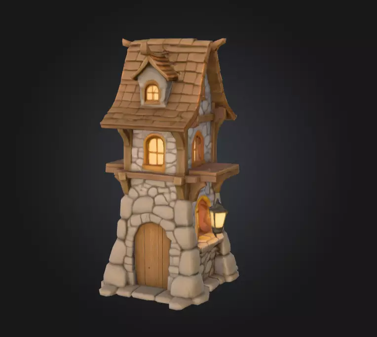 Stylized Medieval House Low-poly 3D model_4