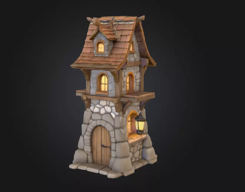 Stylized Medieval House Low-poly 3D model_0