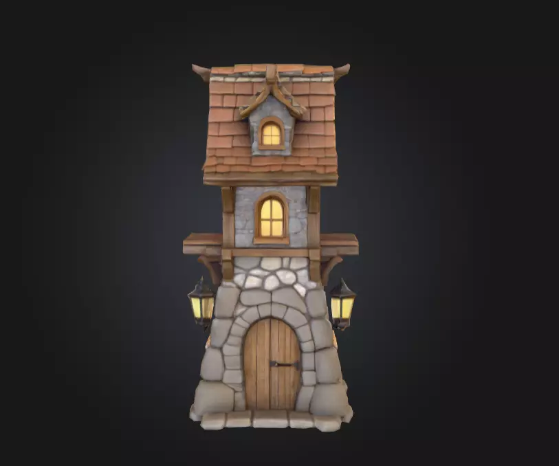 Stylized Medieval House Low-poly 3D model_1