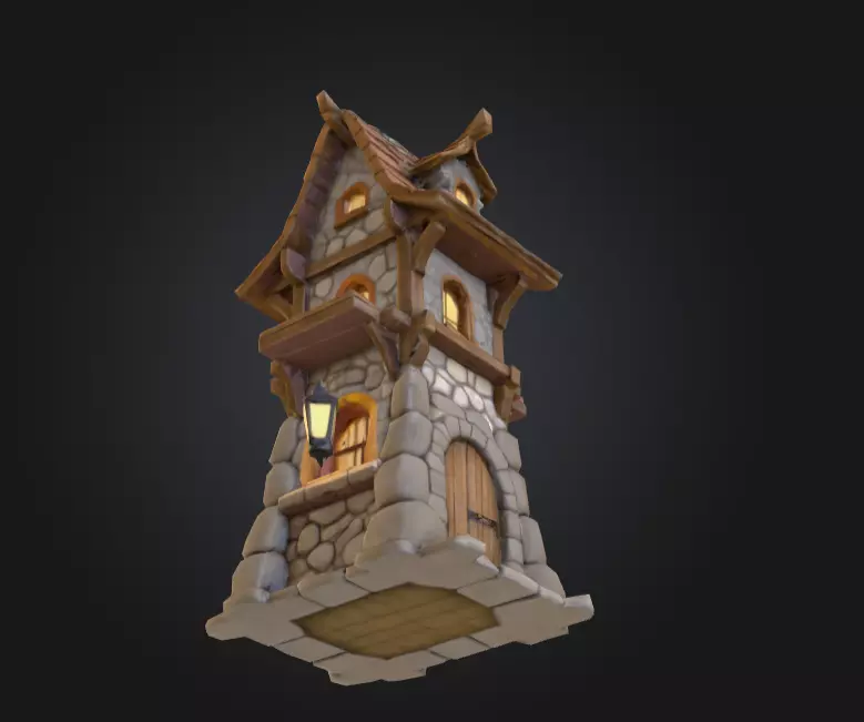 Stylized Medieval House Low-poly 3D model_12