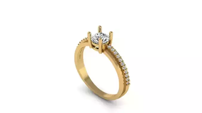 Solitaire Ring with Double Band and Pave Accents 3D Model