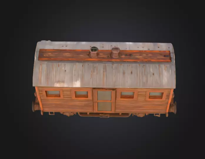 Abandoned Wooden Train Carriage Low-poly 3D model_8