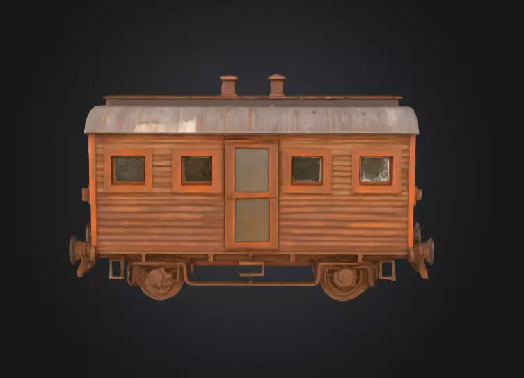 Abandoned Wooden Train Carriage Low-poly 3D model_4