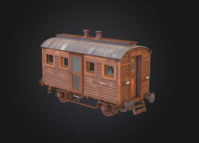 Abandoned Wooden Train Carriage Low-poly 3D model_2