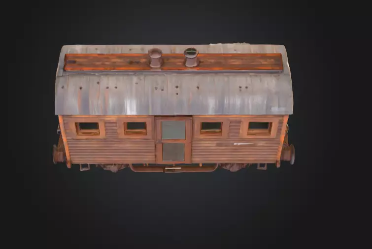 Abandoned Wooden Train Carriage Low-poly 3D model_7