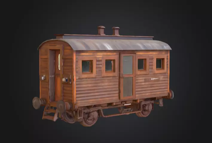 Abandoned Wooden Train Carriage Low-poly 3D model_3