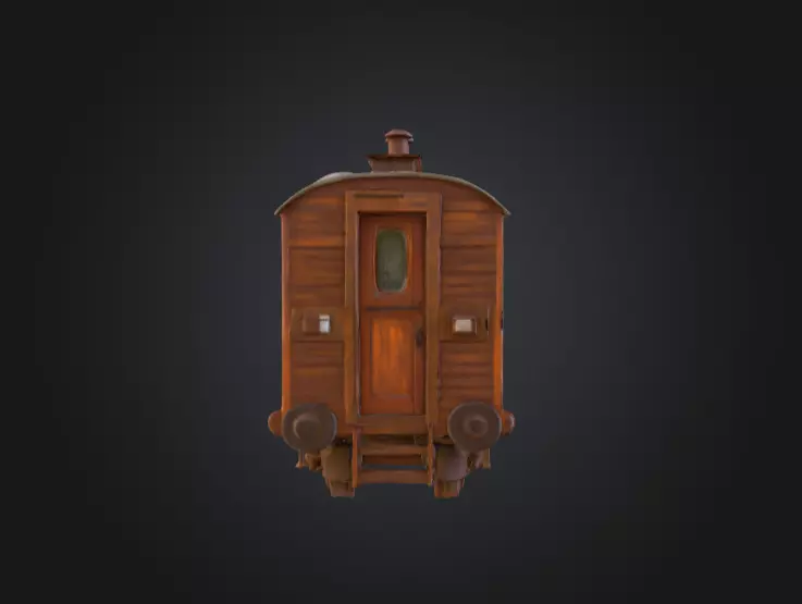 Abandoned Wooden Train Carriage Low-poly 3D model_1