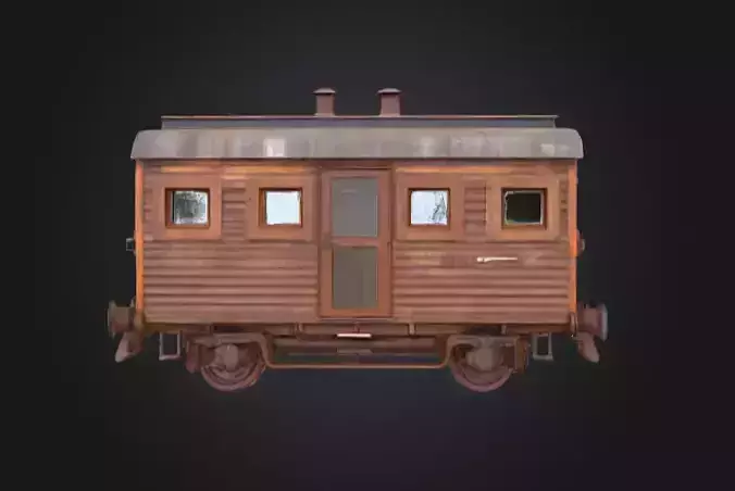 Abandoned Wooden Train Carriage Low-poly 3D model