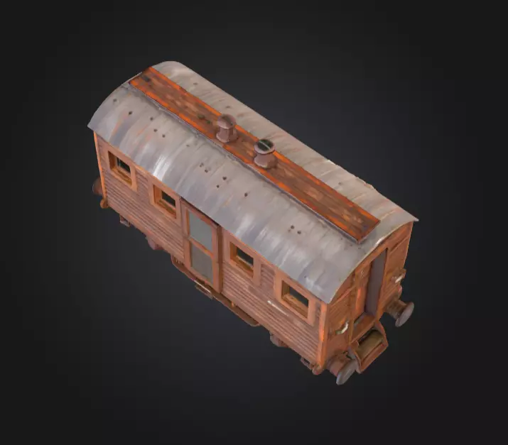 Abandoned Wooden Train Carriage Low-poly 3D model_9
