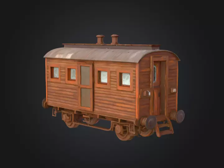 Abandoned Wooden Train Carriage Low-poly 3D model_5