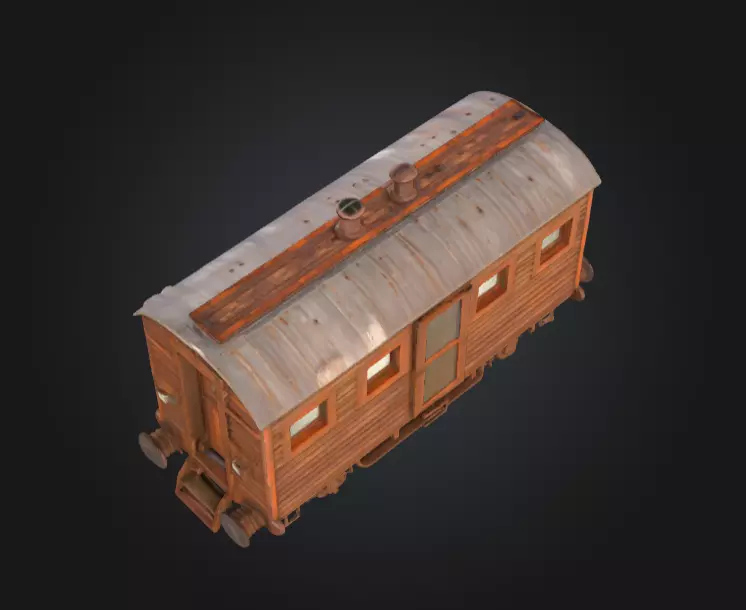 Abandoned Wooden Train Carriage Low-poly 3D model_11