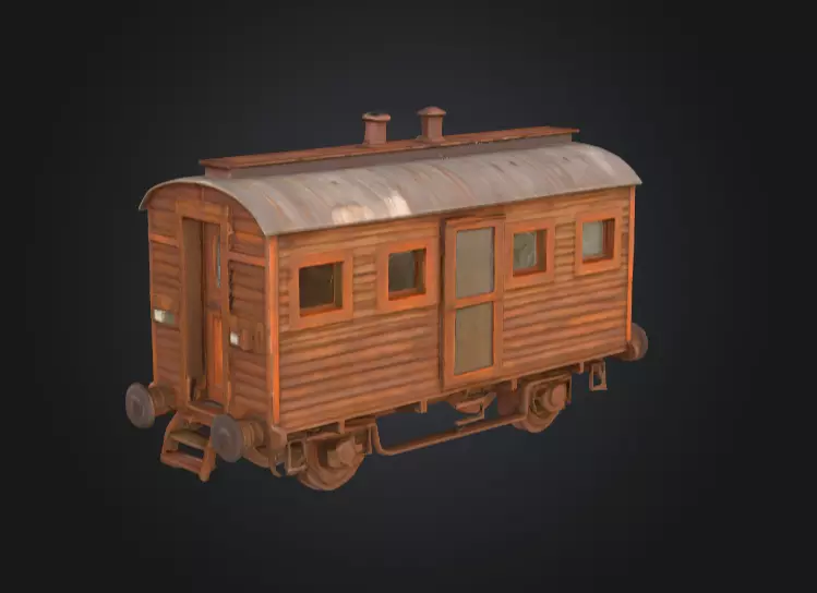 Abandoned Wooden Train Carriage Low-poly 3D model_6