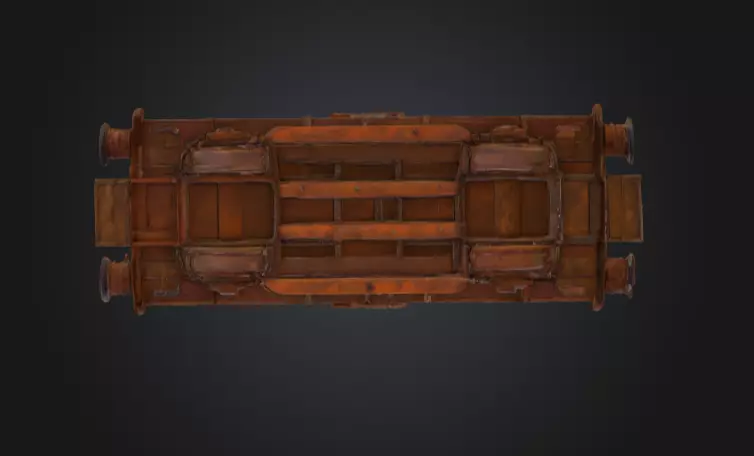 Abandoned Wooden Train Carriage Low-poly 3D model_12