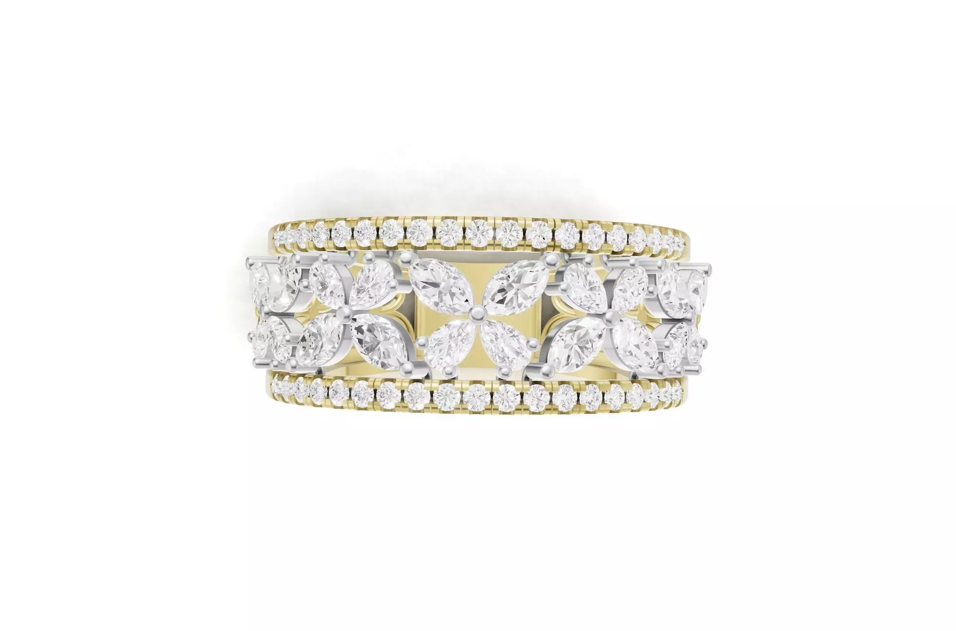 Engagement Band Butterfly Style Diamond With Marquise and Pear 3D print model