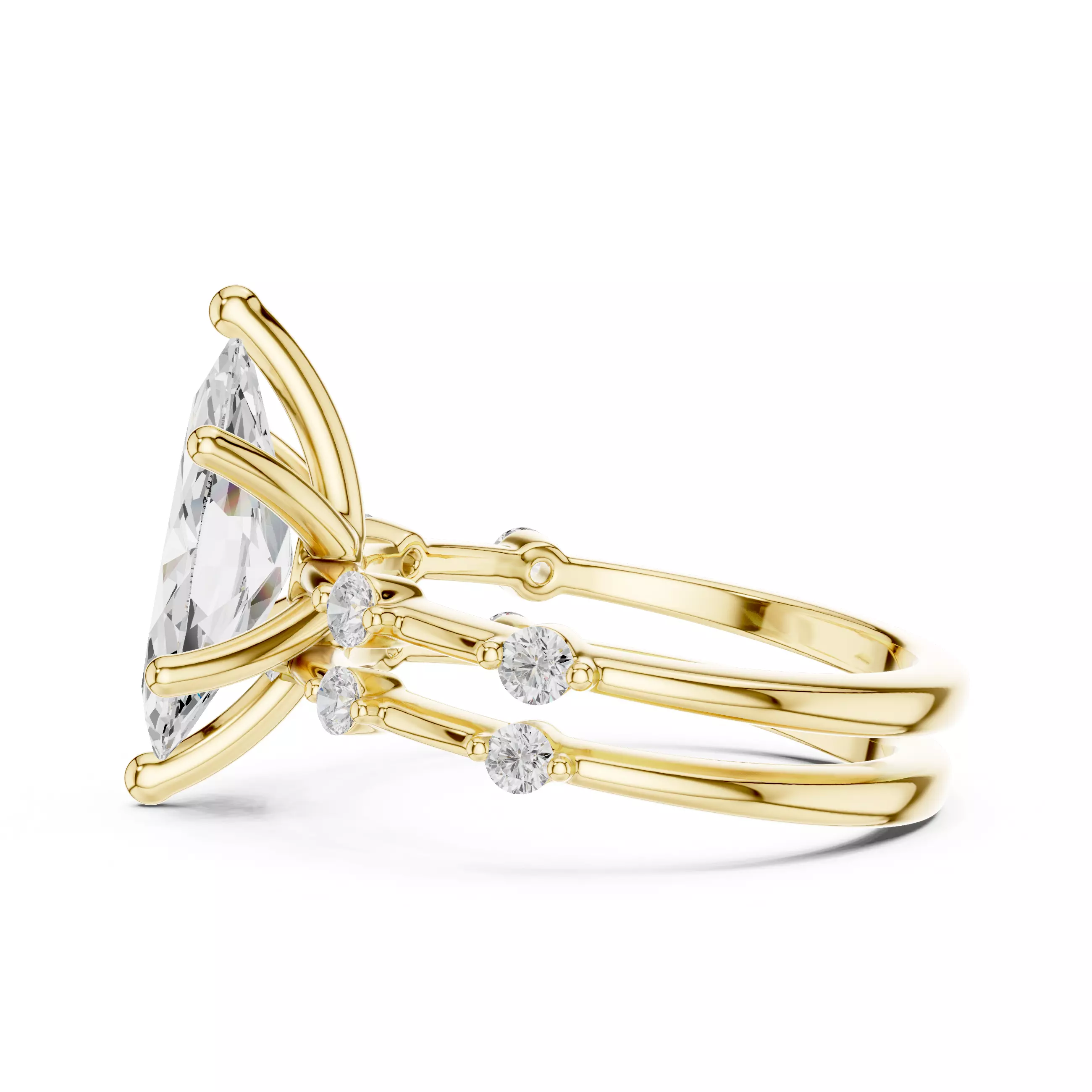 2CT Marquise Cut Distance Diamond Wedding Ring Set 3DM STL Video 3D print model_8