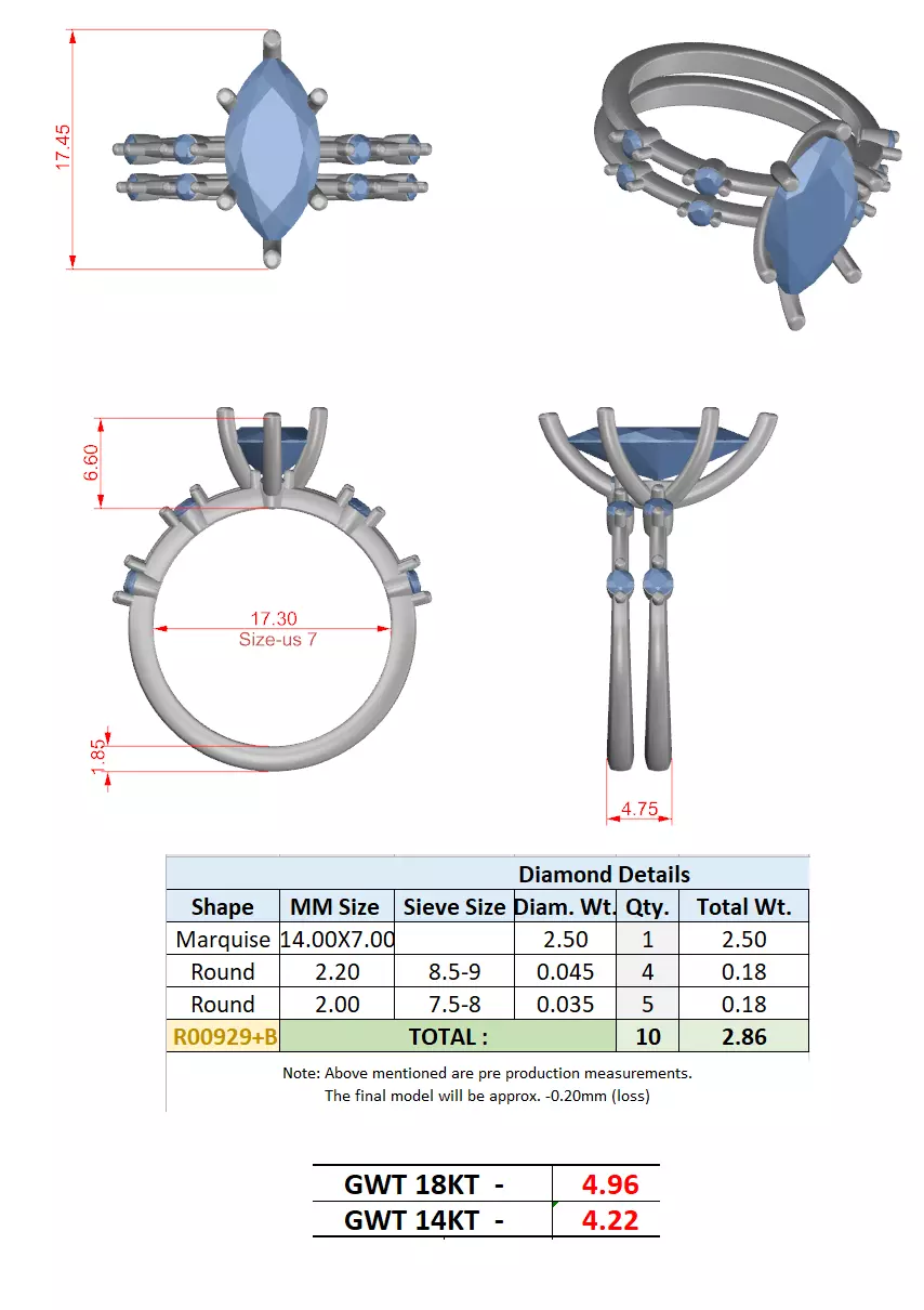 2CT Marquise Cut Distance Diamond Wedding Ring Set 3DM STL Video 3D print model_15
