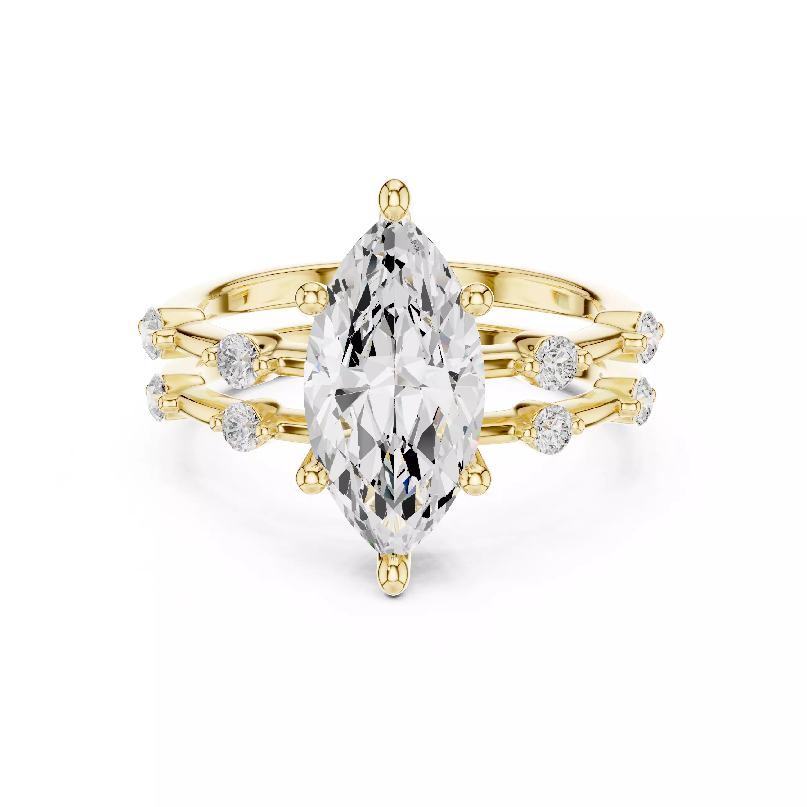 2CT Marquise Cut Distance Diamond Wedding Ring Set 3DM STL Video 3D print model_1