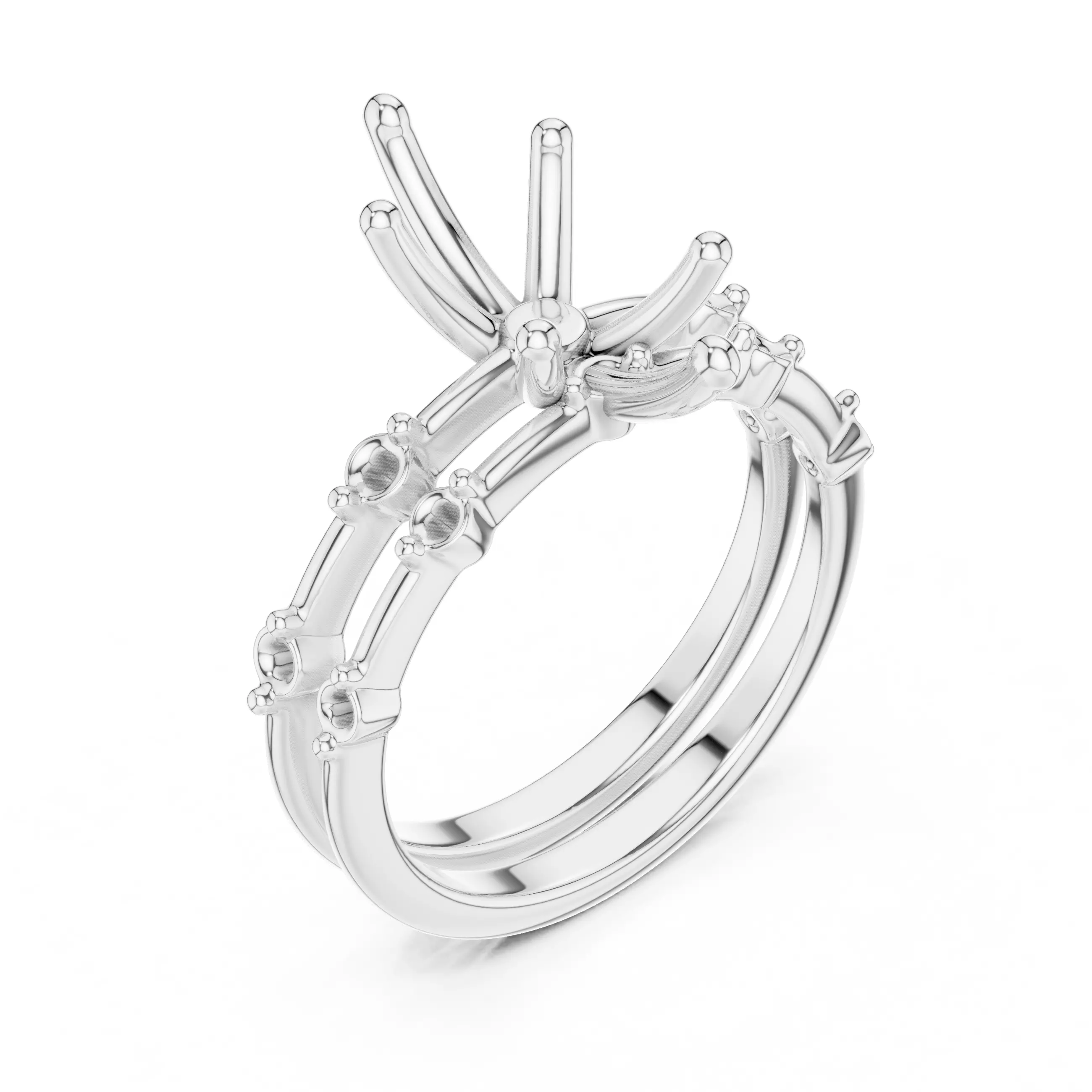 2CT Marquise Cut Distance Diamond Wedding Ring Set 3DM STL Video 3D print model_10