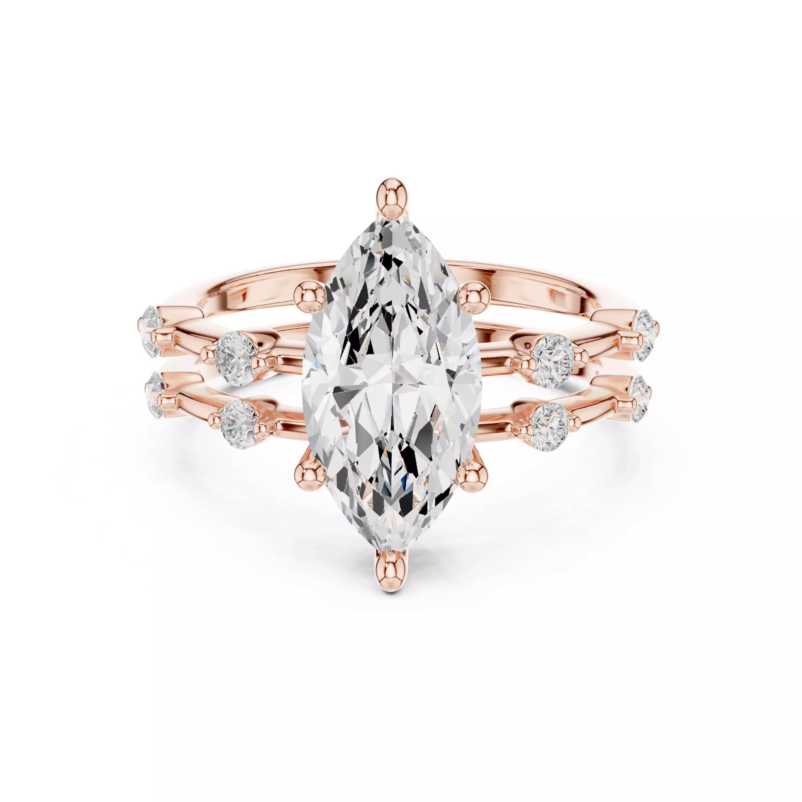 2CT Marquise Cut Distance Diamond Wedding Ring Set 3DM STL Video 3D print model_0