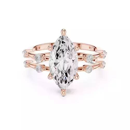 2CT Marquise Cut Distance Diamond Wedding Ring Set 3DM STL Video 3D print model