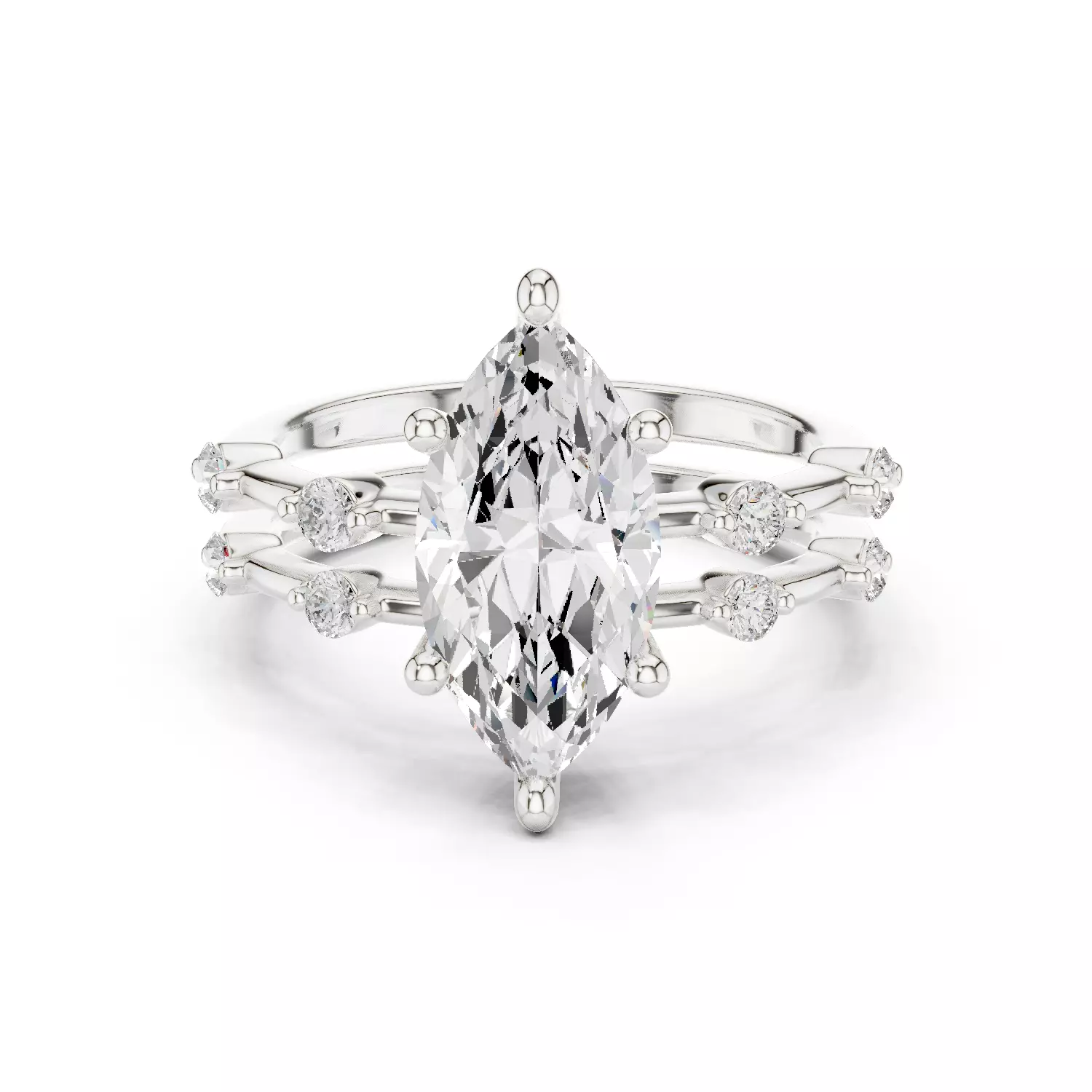 2CT Marquise Cut Distance Diamond Wedding Ring Set 3DM STL Video 3D print model_14