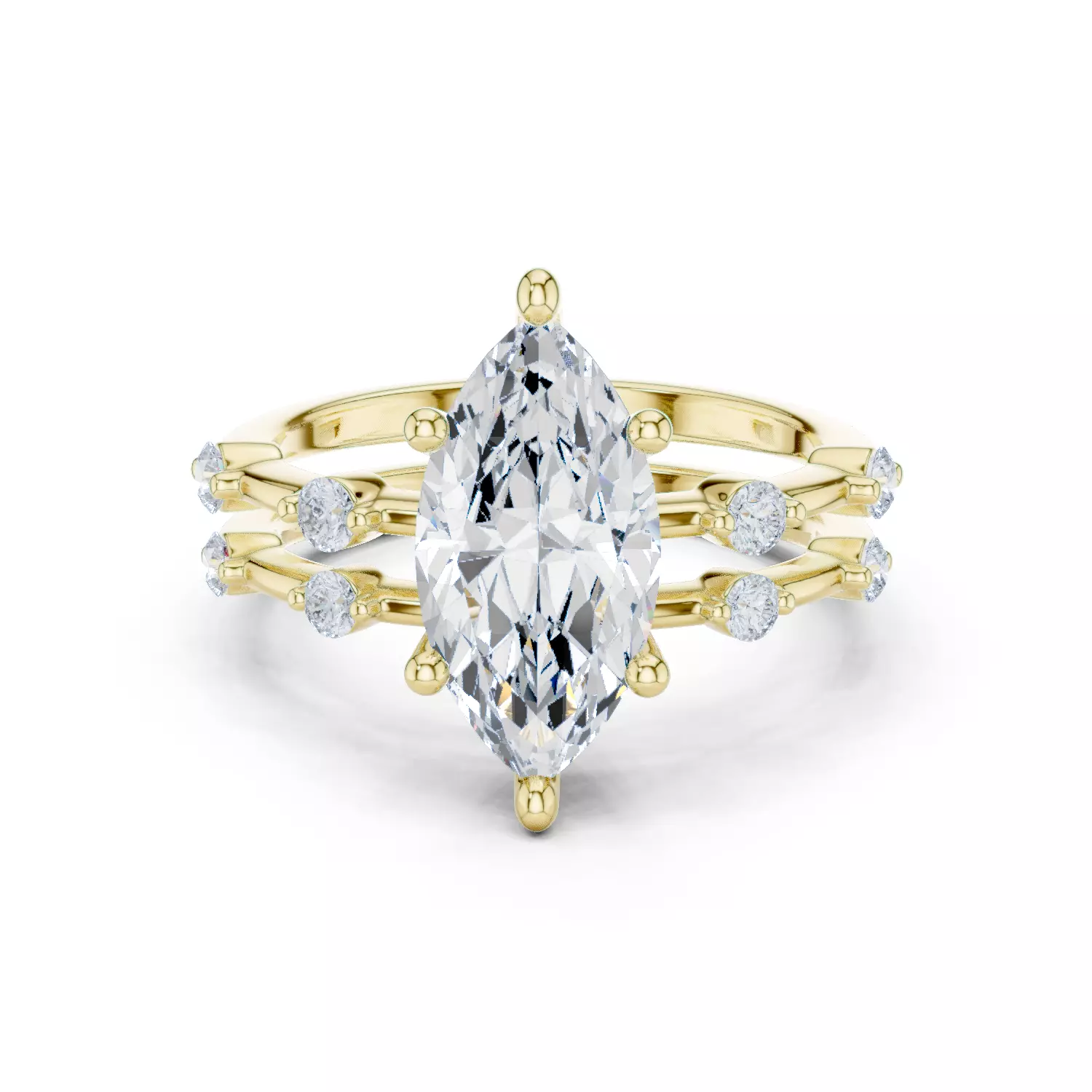 2CT Marquise Cut Distance Diamond Wedding Ring Set 3DM STL Video 3D print model_13