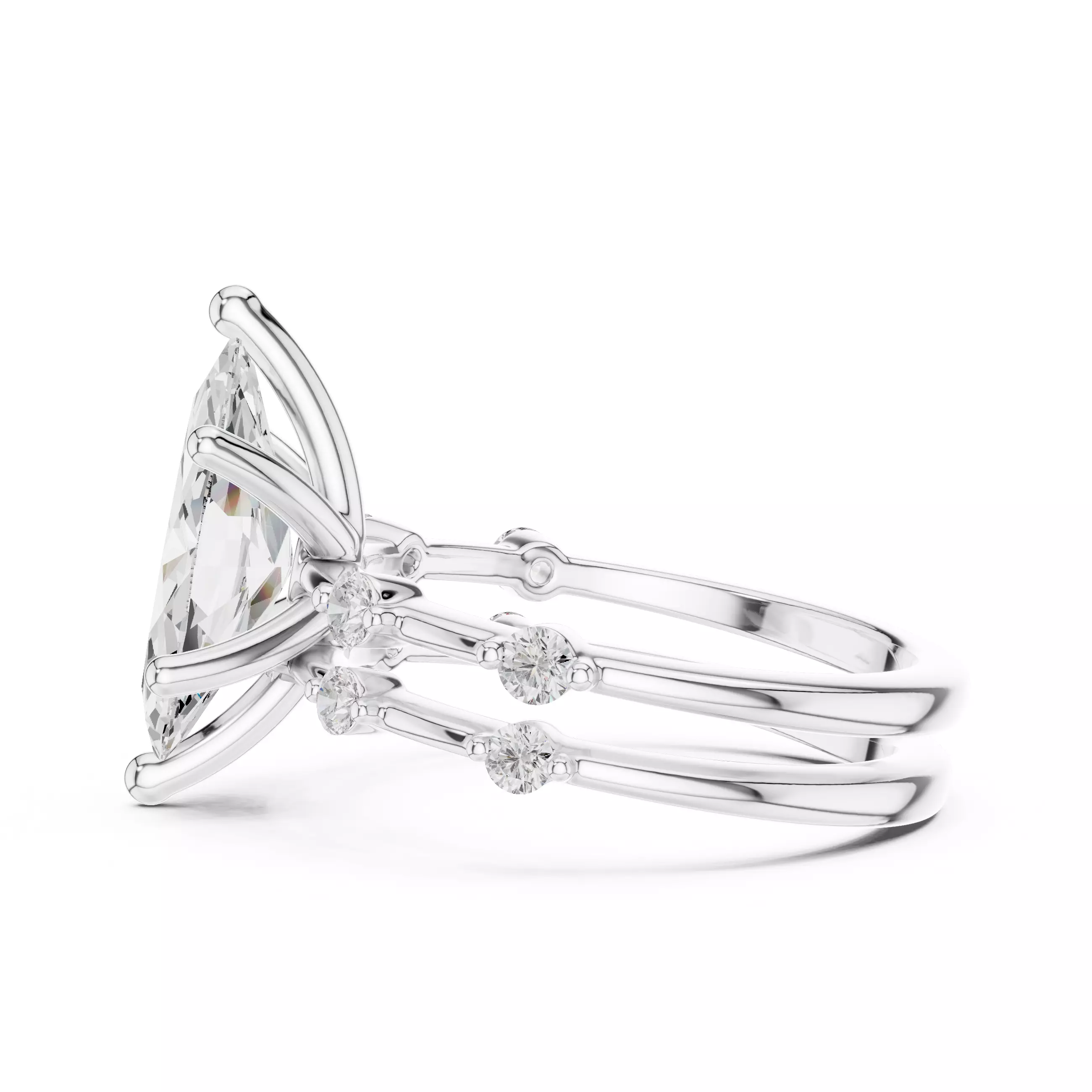 2CT Marquise Cut Distance Diamond Wedding Ring Set 3DM STL Video 3D print model_11