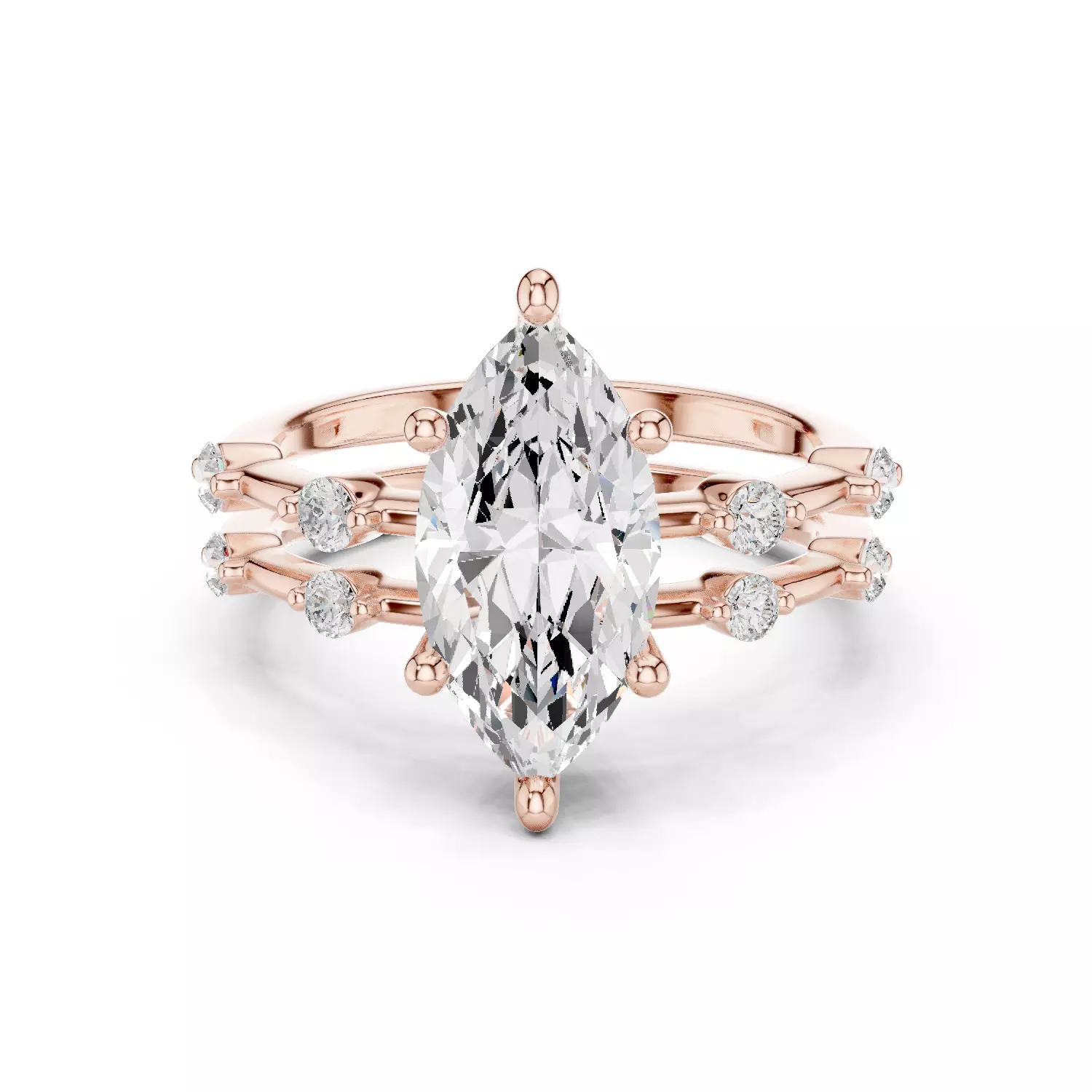 2CT Marquise Cut Distance Diamond Wedding Ring Set 3DM STL Video 3D print model_12