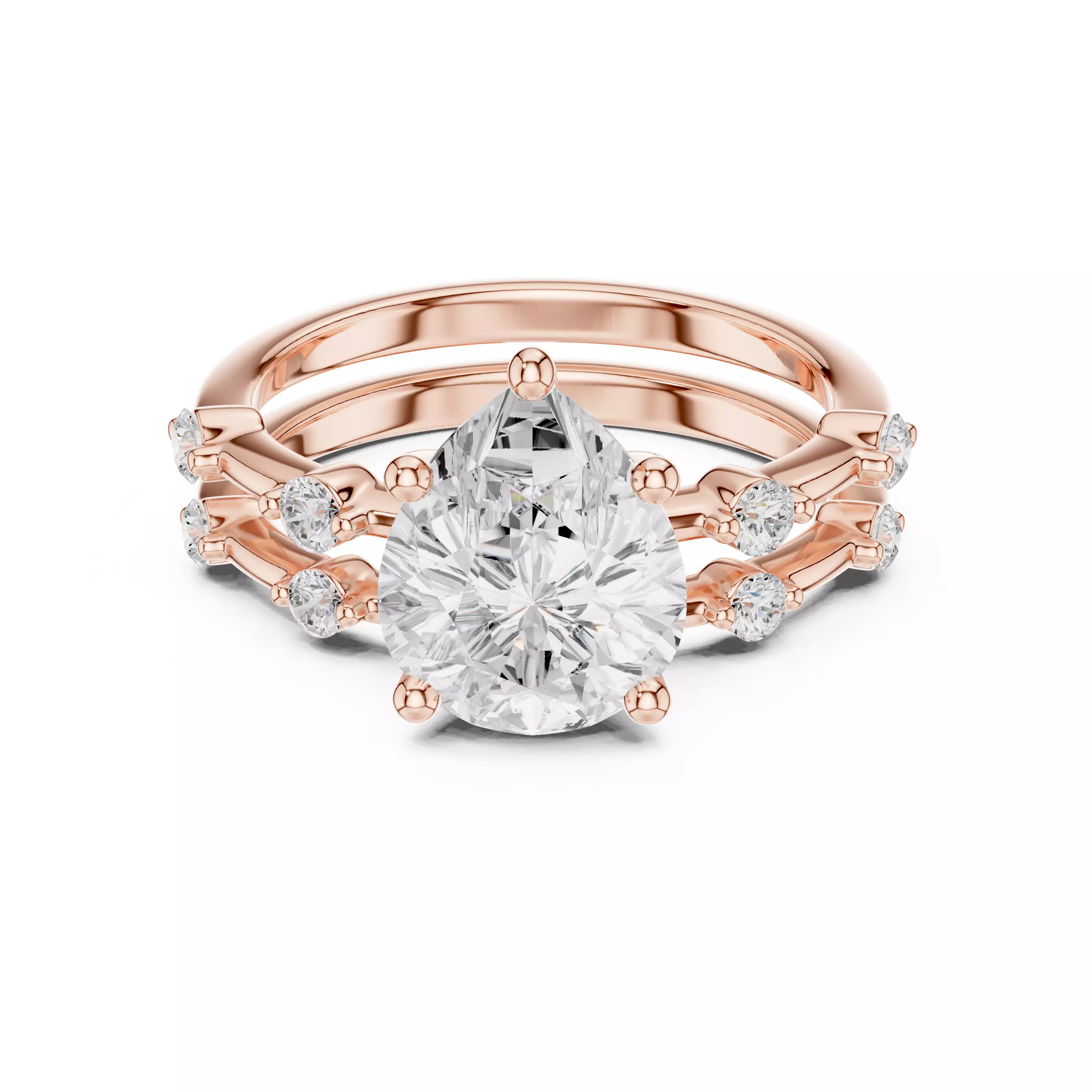 Round Separate Diamond Pear Cut Wedding Ring Set 3DM STL Video 3D print model